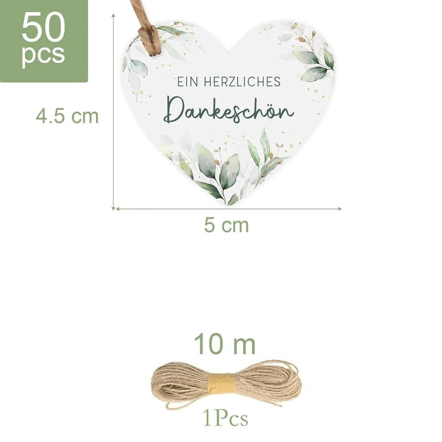 Set of 50 flower heart-shaped paper gift tags in two vintage designs on a table.
