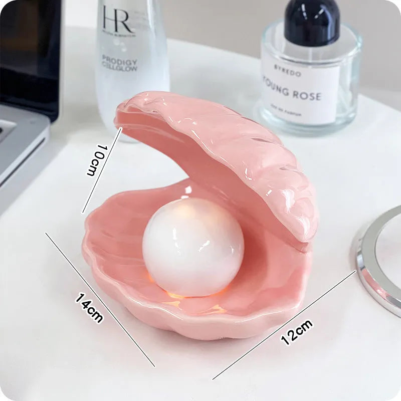 Yellow porcelain storage tray with optional night light, shown in pink and white shell options.