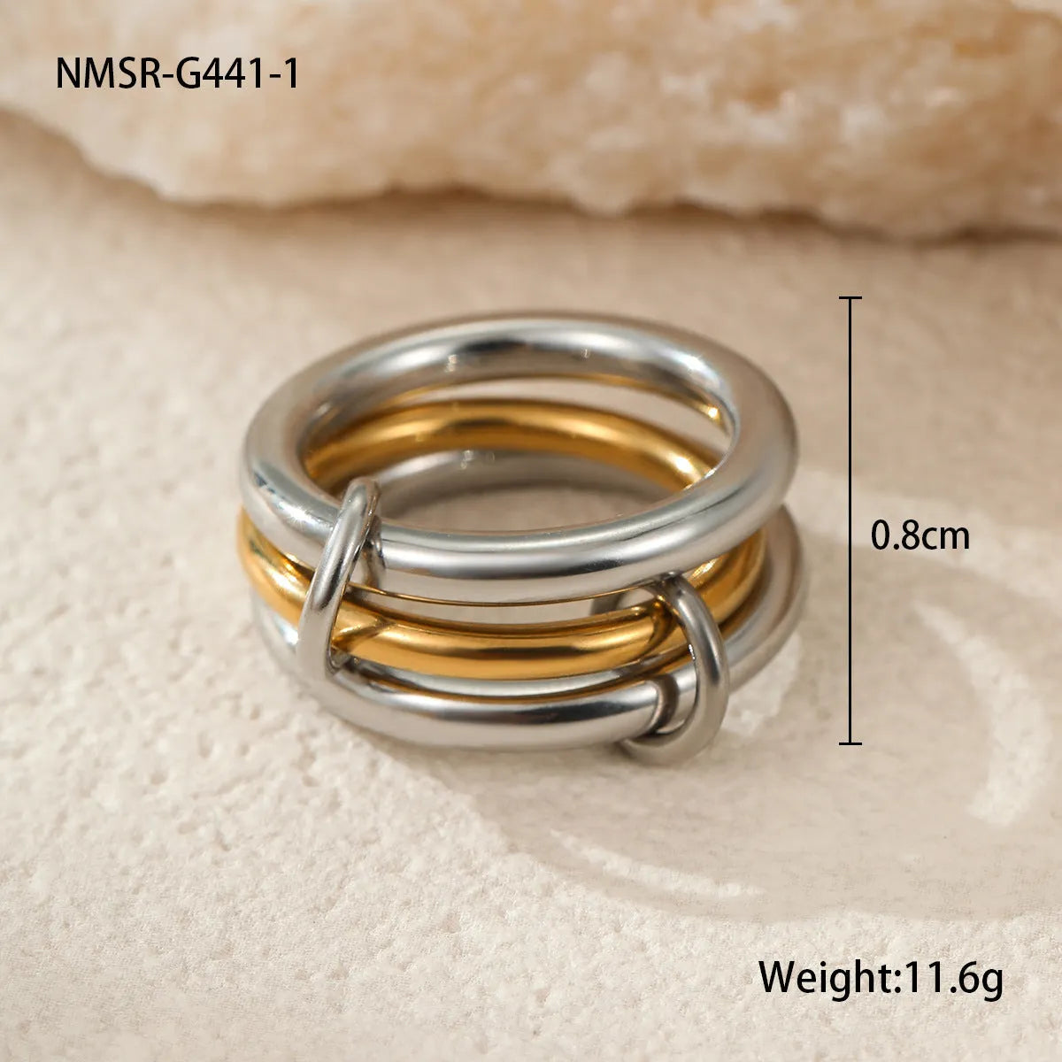 Stacked colour matching stainless steel ring set with 18K gold plating in free size