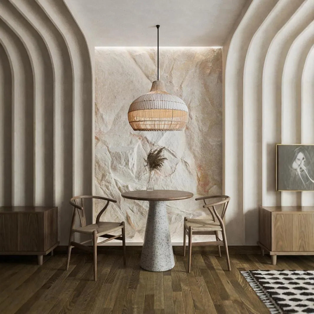 60cm diameter rattan woven chandelier with Silent Wind design for pastoral interiors