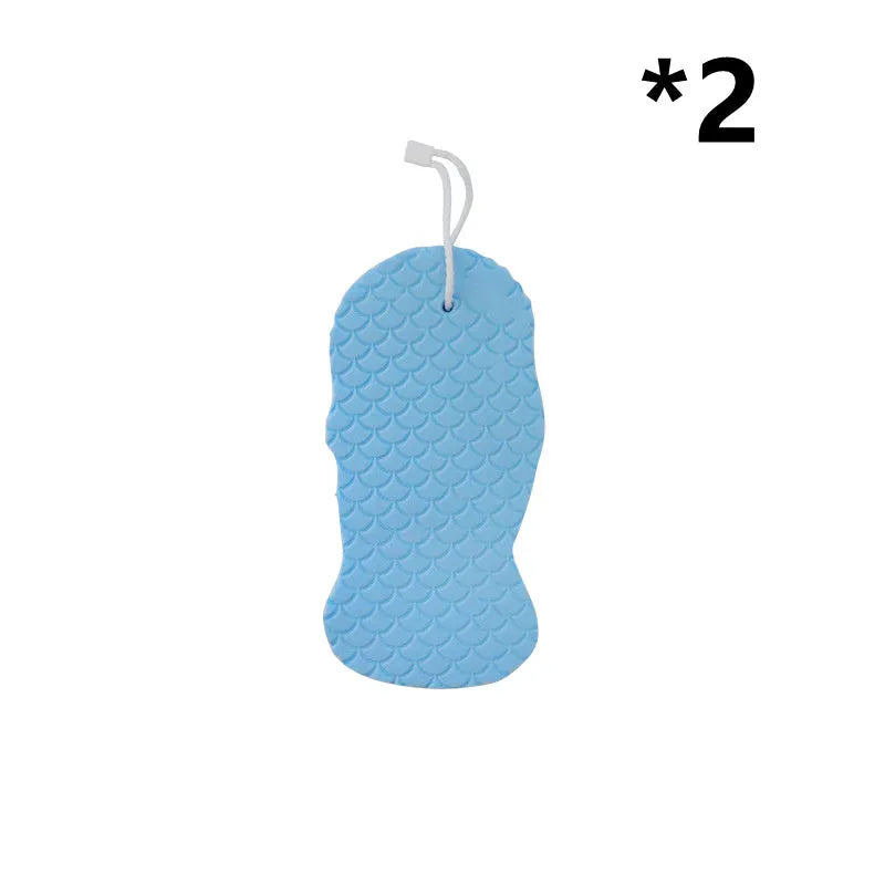 3D fish scale pattern bath sponge ball in white, grey, pink, and light blue colours