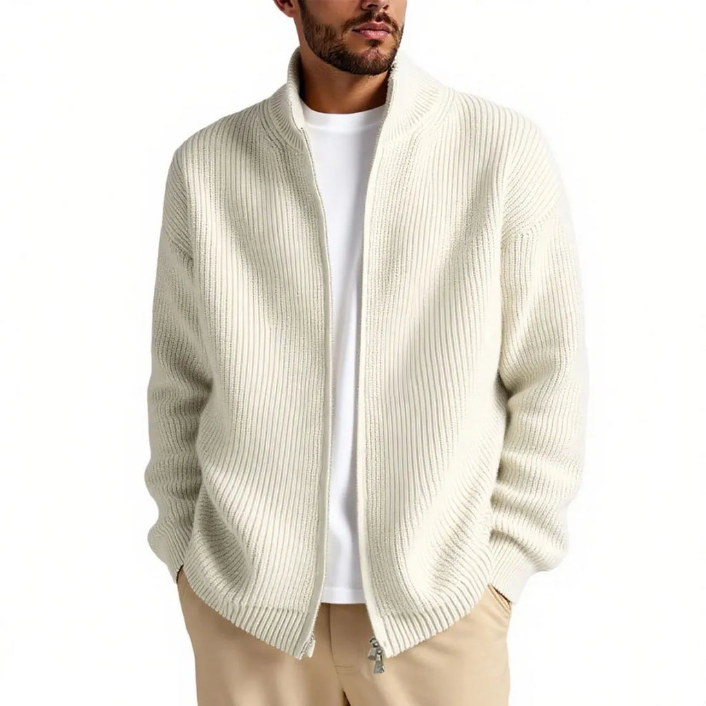 Men's loose fit cardigan sweater coat in chemical fibre blend available in five colours