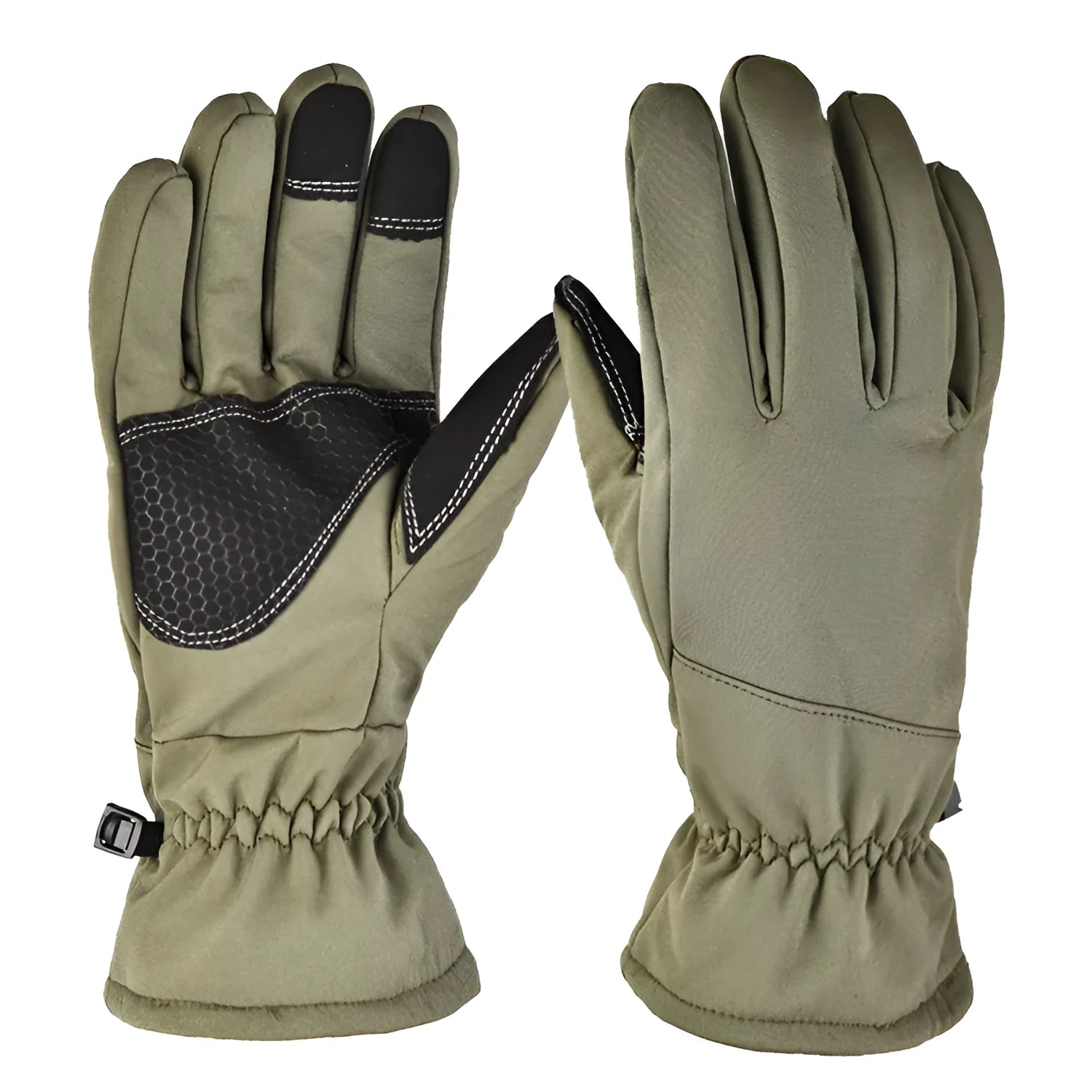 Tactical ski gloves in camouflage colour with non-slip grip and touch screen compatible fingertips