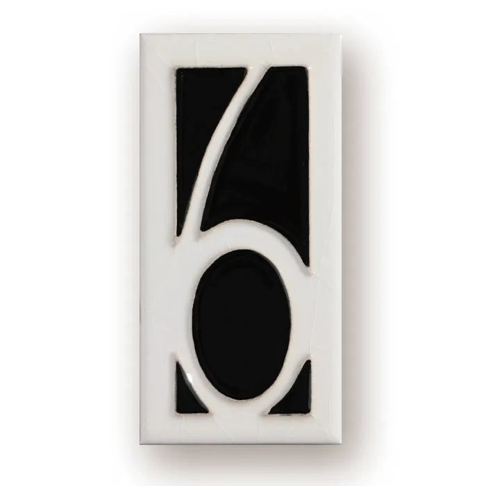 Handmade ceramic retro door number plate with blue enamel art, showing the number 5.