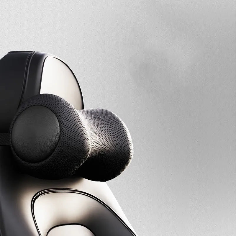 Modular car massage cushion with separate memory cotton headrest and lumbar support units in grey.