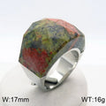 Women's stainless steel natural stone geometric ring 17mm width electroplated finish size 6 to 9