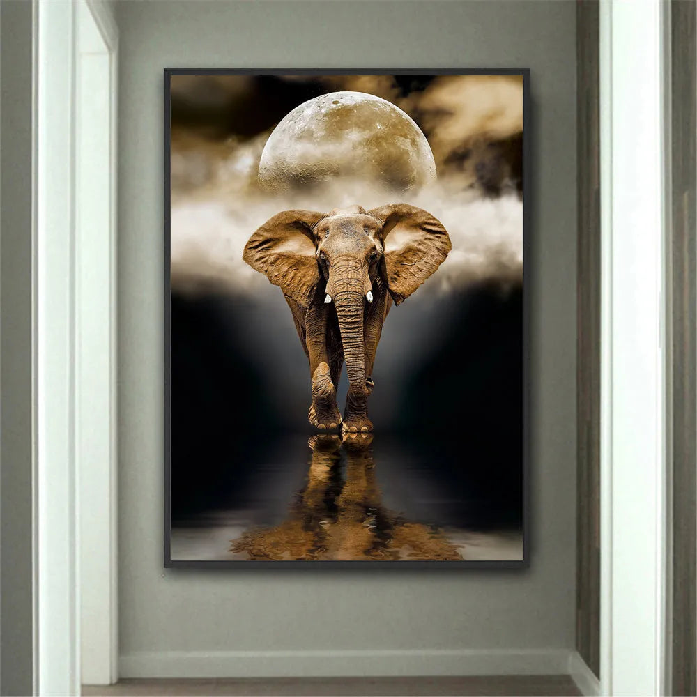 Creative home decor elephant canvas painting in black, frameless flat print on oil on canvas