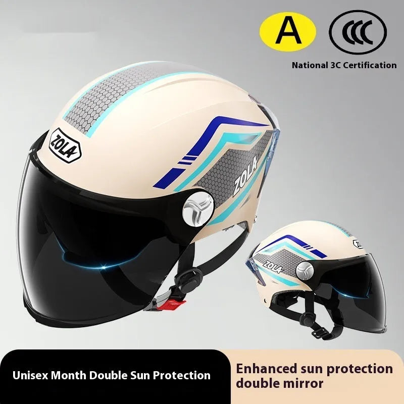Children's 3C certified battery motorcycle half helmet in various colour options with mirror finishes