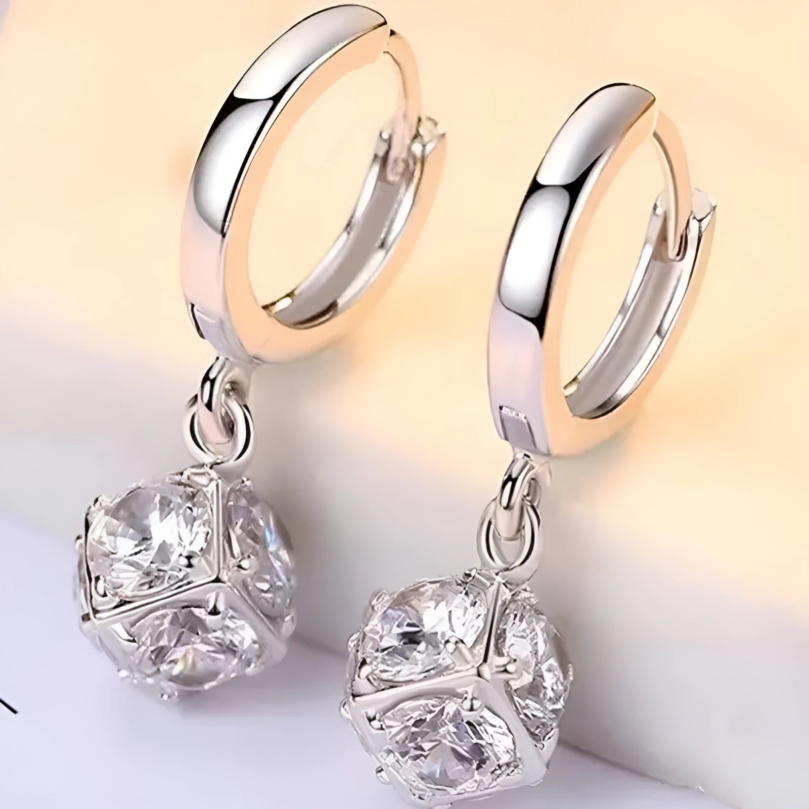 Women's geometric earrings with zircon accents and electroplated finish in multiple colour options