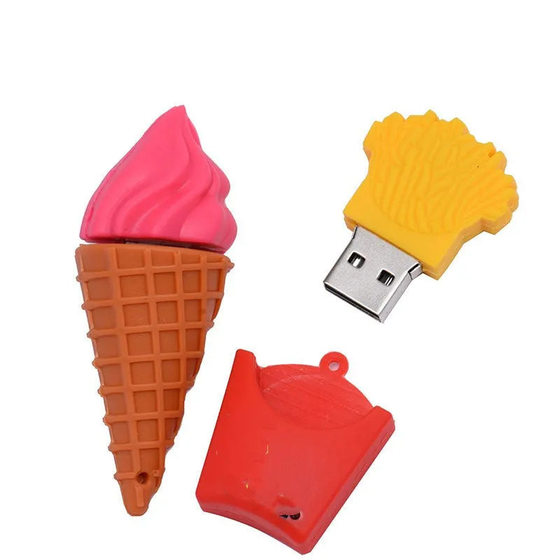 Pink mini ice cream shaped USB memory stick flash drive on white background