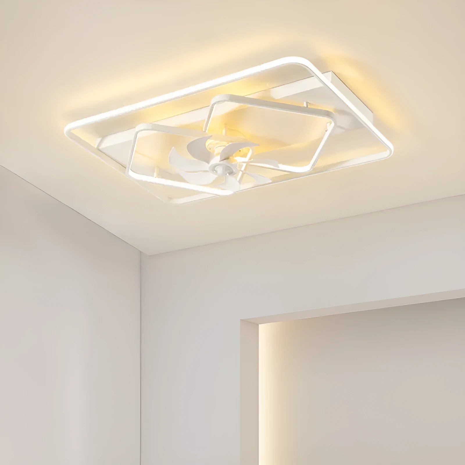Modern thin-suction ceiling fan with integrated light fitting, 110cm diameter with acrylic shade