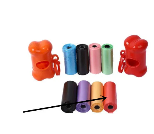 Coloured dog poop bags for waste cleanup showing 22.5 x 30 cm dimensions