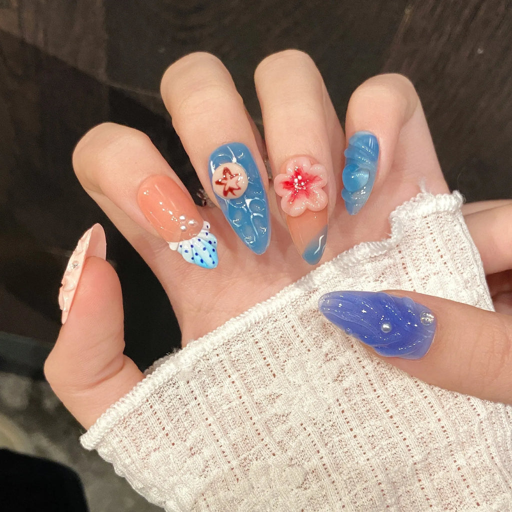 Plastic wearable armour set with 3D carved jellyfish design in almond nail colour.
