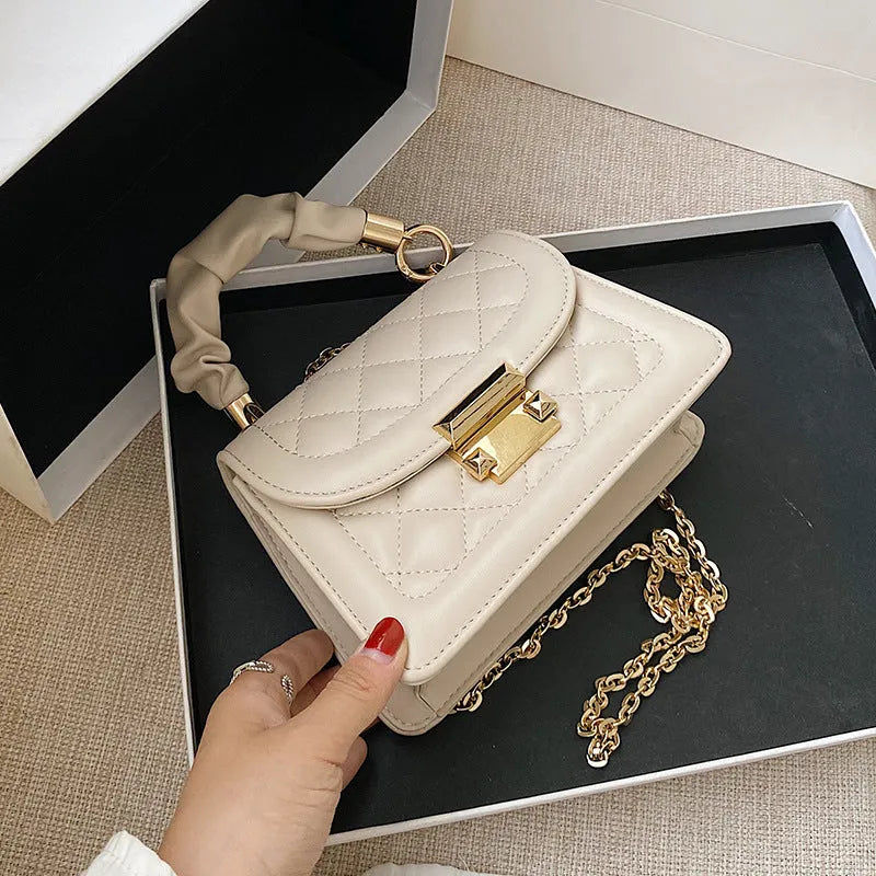 Korean fashion ladies small square bag with rhombus pattern in purple colour
