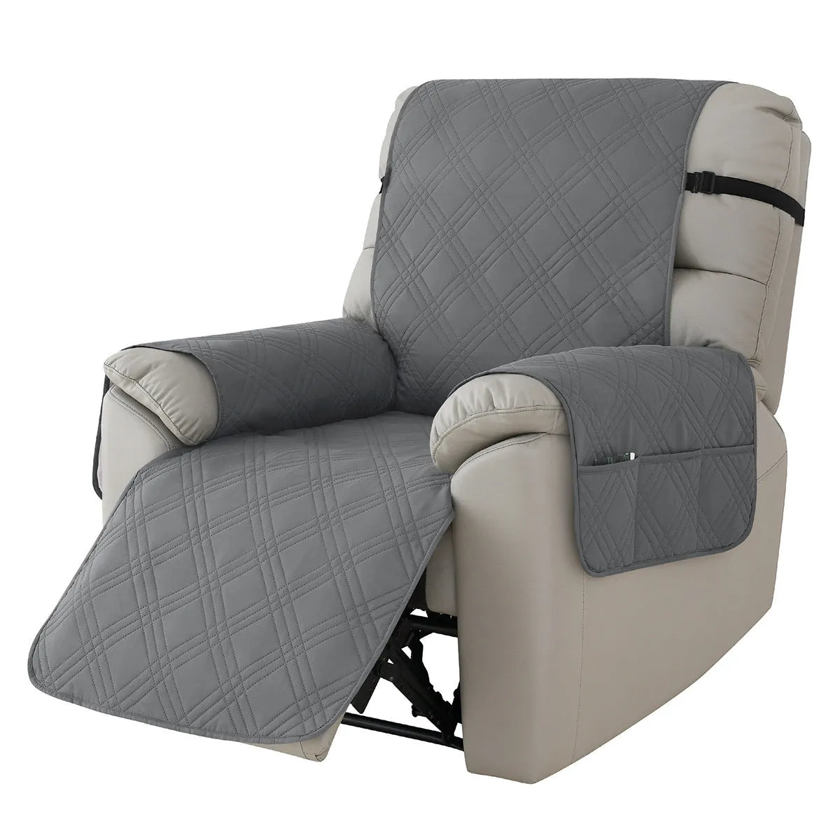 Quilted burgundy waterproof sofa cover fitted on a Chivas massage chair, American country style.