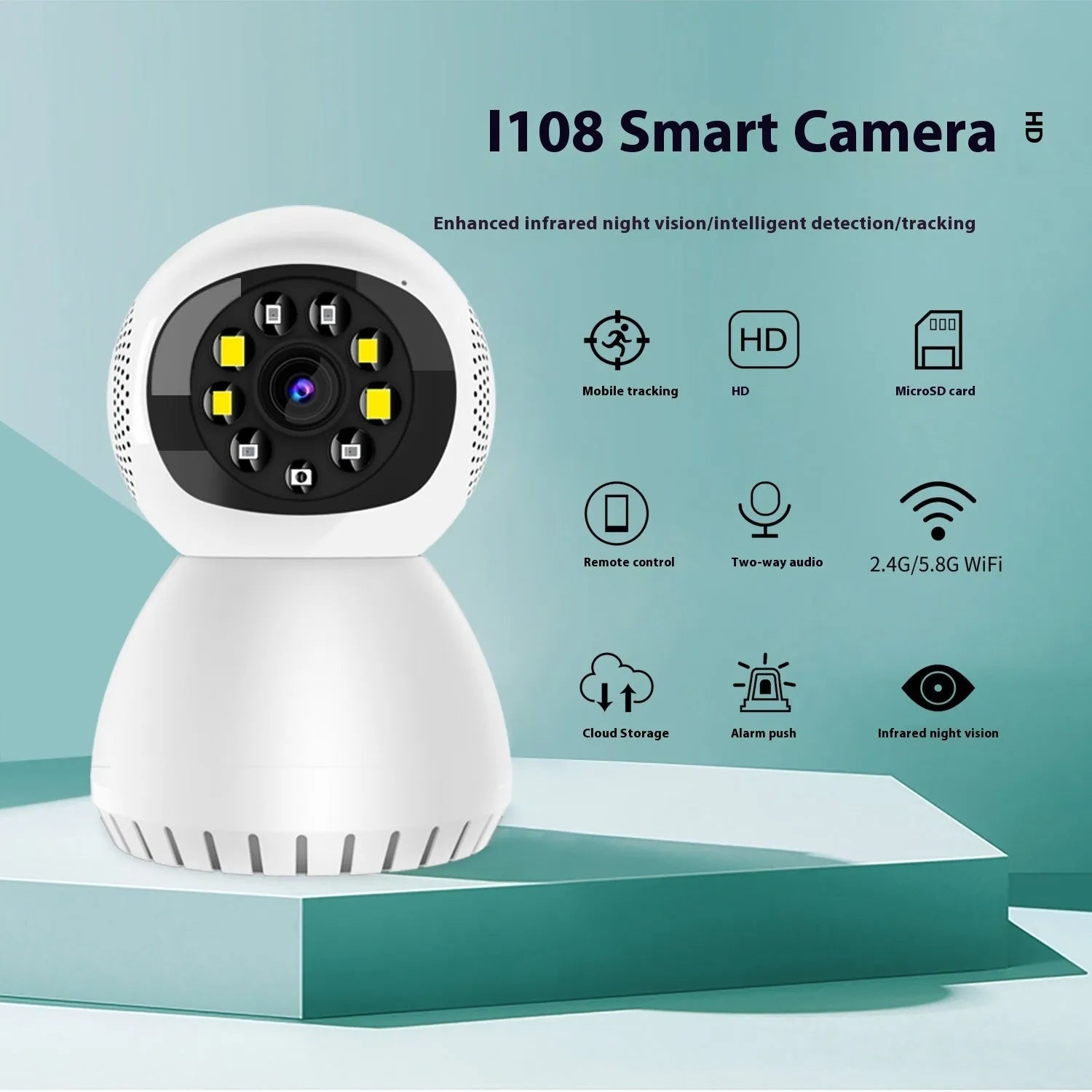 Dual-frequency wireless 1080p HD home security camera with bracket for wall mounting