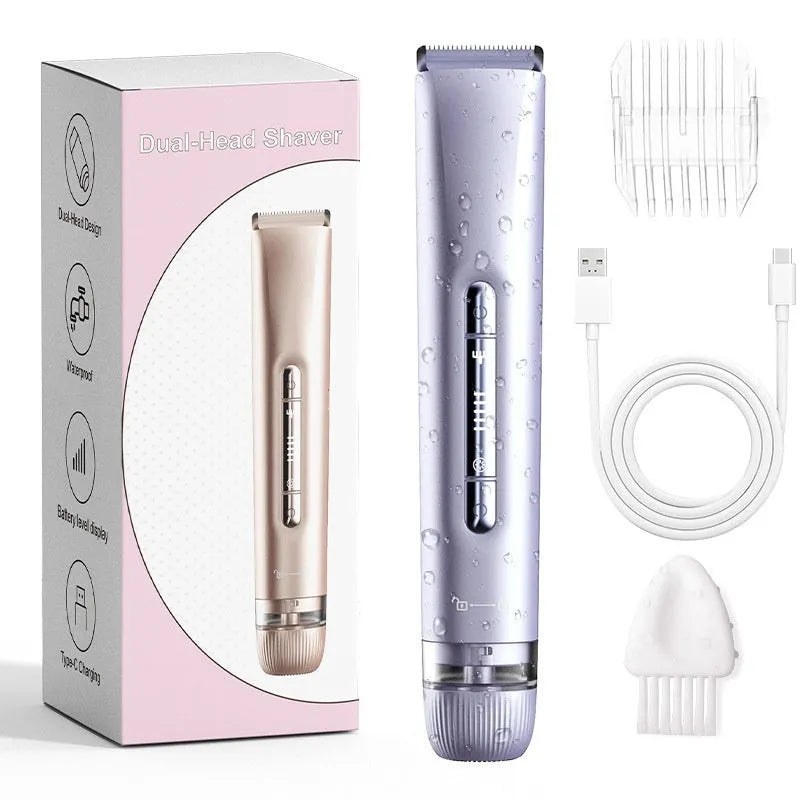 Women's double-headed hair removal device with USB charging, fully washable, available in blue