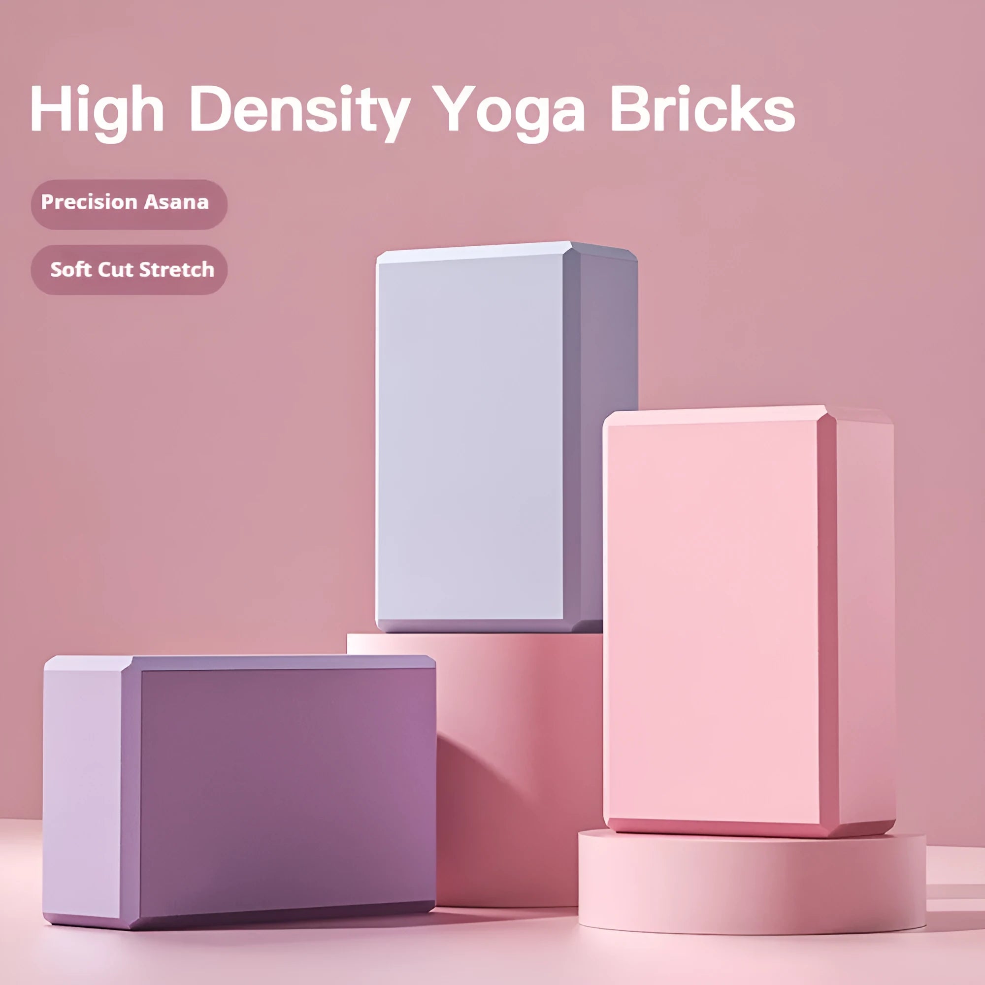 Solid colour EVA foam yoga training block with ridge grip design 23x15x7.6cm