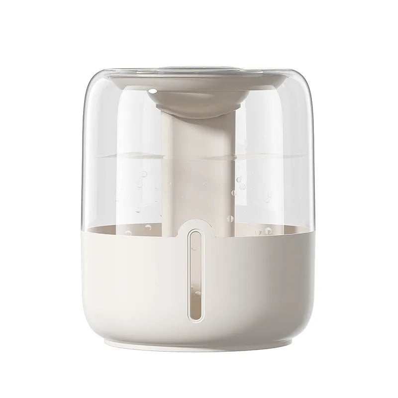 Beige round USB-powered humidifier with dual spray nozzles and display screen