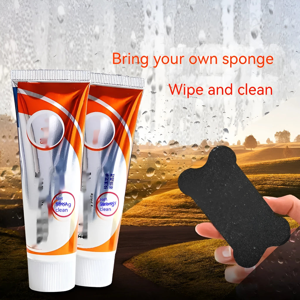 White 65ml bottle of car windshield cleaning paste for removing oil stains from glass.