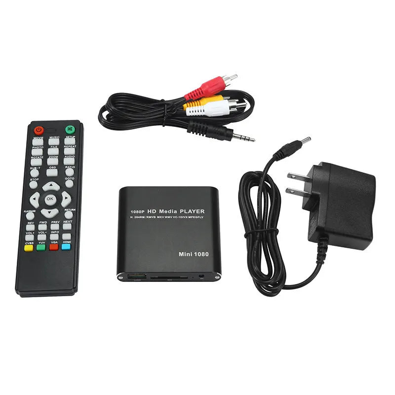 1080p Full HD media player with compact metal housing in black or blue colour