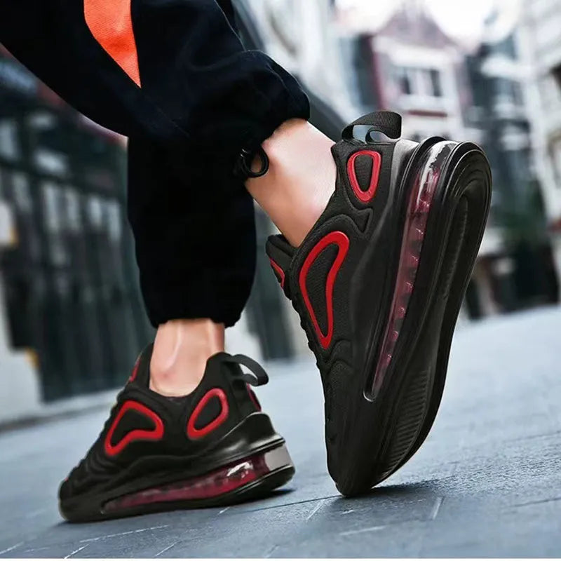 Men's black casual sneakers with a thick sole and lace-up design.