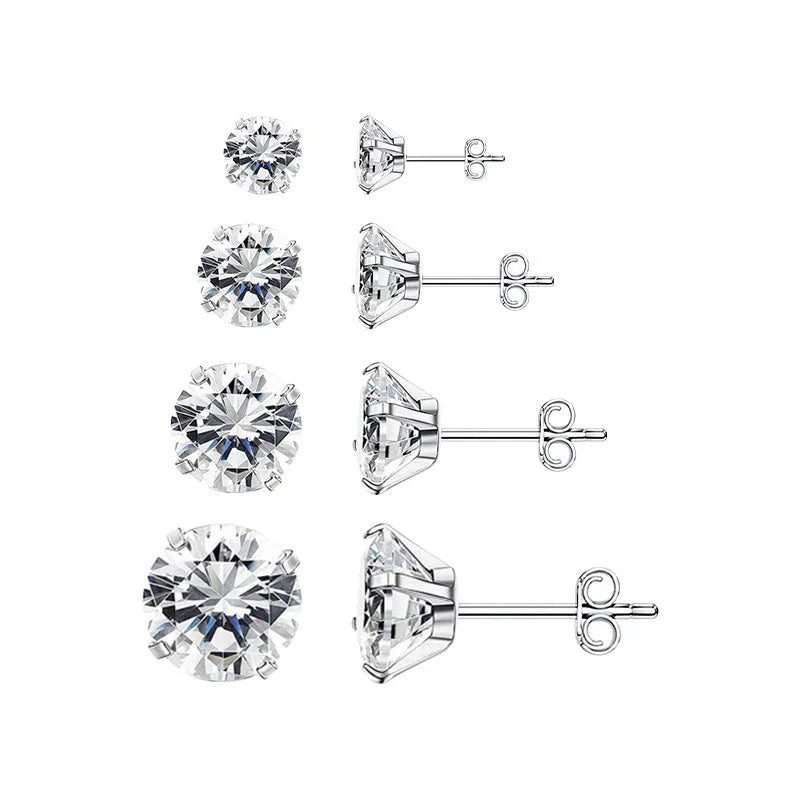 Square geometric stainless steel zircon stud earrings in gold and steel colour finishes