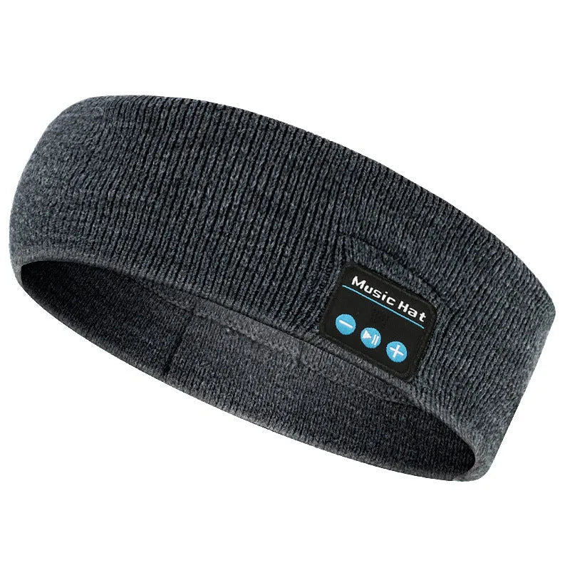Bluetooth 5.4 sports headband with integrated eye mask and music scarf in black, dark grey, and grey-white colours