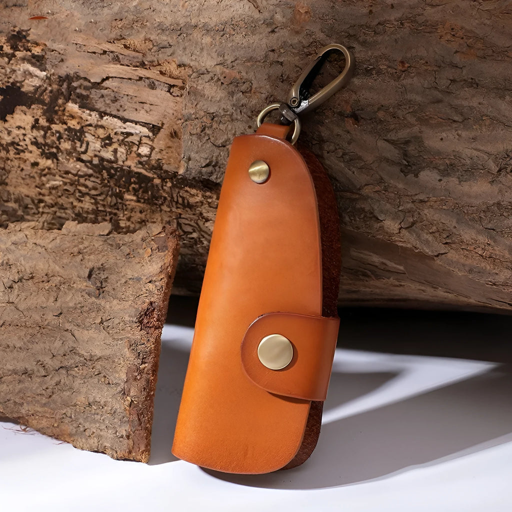 Genuine leather handmade car key case in black, brown, coffee and purplish red colours