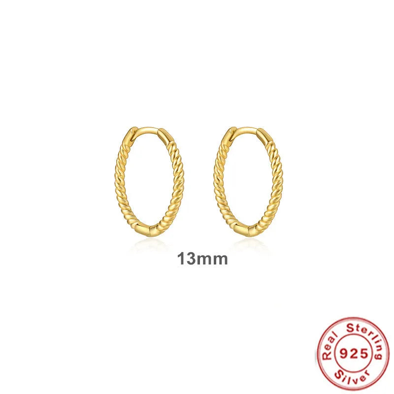 Sterling silver twisted string round ring earrings in gold or platinum colour with geometric hipster design