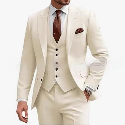 Men's slim fit three-piece suit in acetate blend fabric for weddings and business occasions
