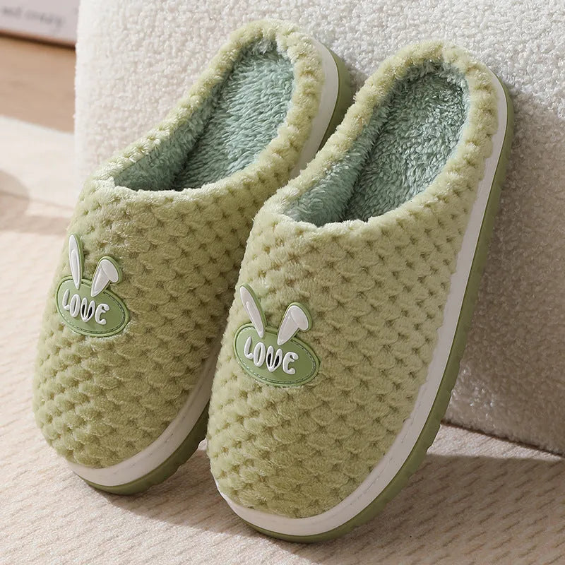 Women's rabbit plaid design slippers with artificial fur and non-slip rubber soles in various colours