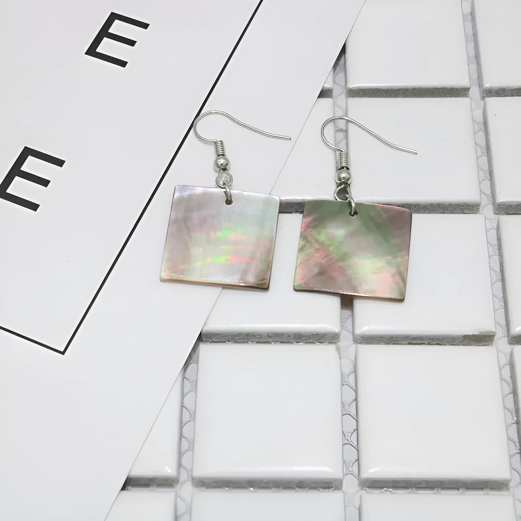 Geometric shell earrings for women in square panther or rectangular shell designs