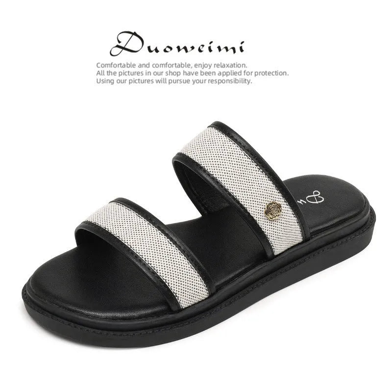 Women's brown retro soft bottom flip-flops with an artificial PU upper on a plain background.