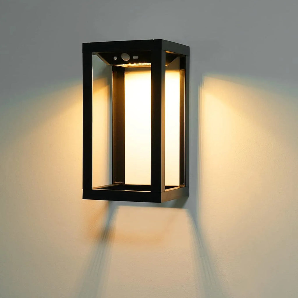 Modern Chinese-style outdoor solar wall lamp with plastic housing for garden and courtyard mounting.