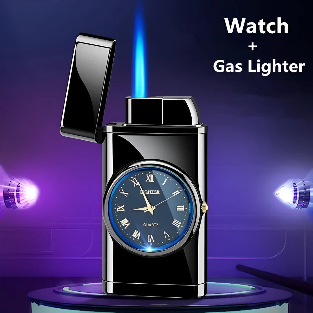 Electronic watch cigarette lighter with LED flashing lamp in multiple metal finishes