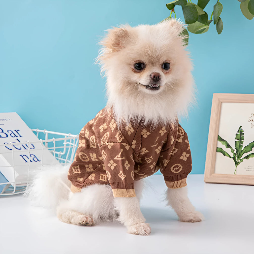 Thick wool dog sweater in monochrome or two-tone colour, sizes XS to XXL.
