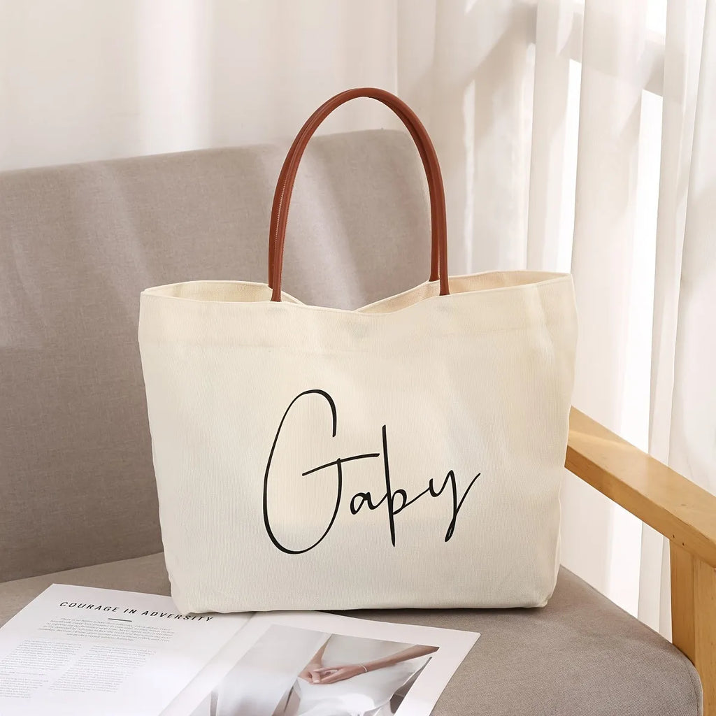 Canvas tote bag with reinforced handles in beige white or white colour options