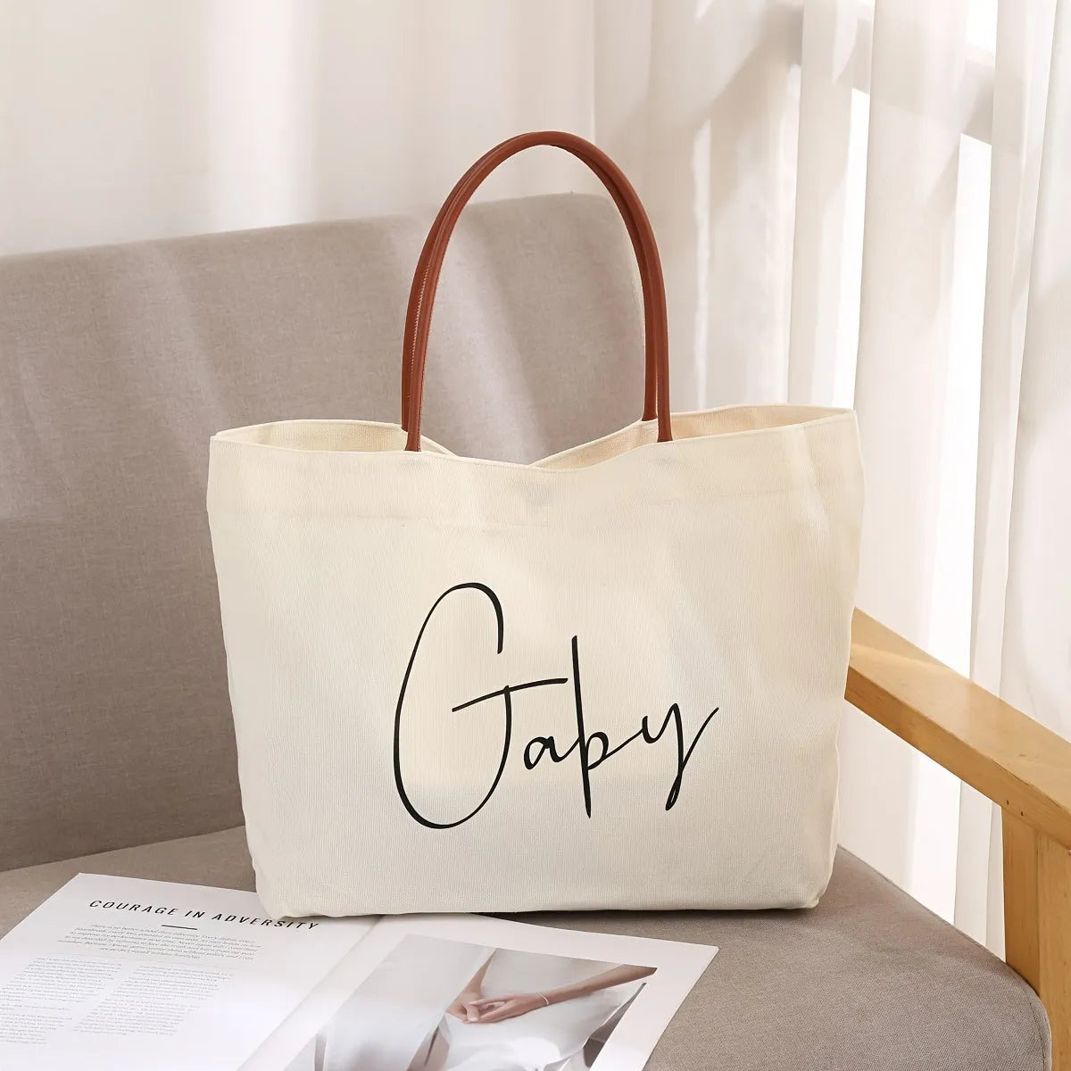 Canvas tote bag with reinforced handles in beige white or white colour options