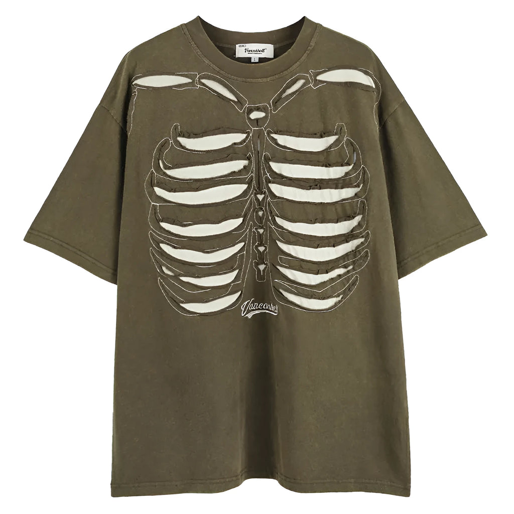 Skull pattern loose-fit cotton t-shirt with drop shoulders in black colour