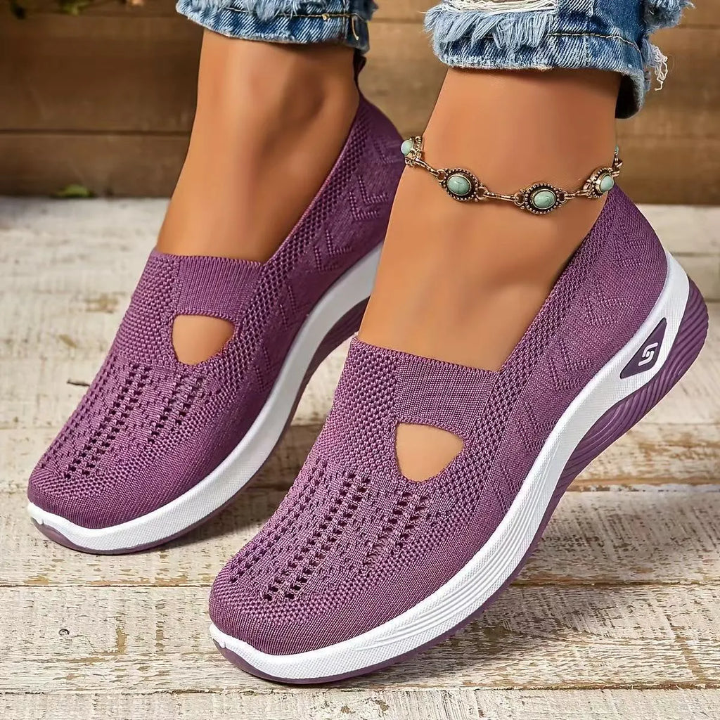 Women's casual mesh T-strap shoes with soft PVC sole in multiple colour options