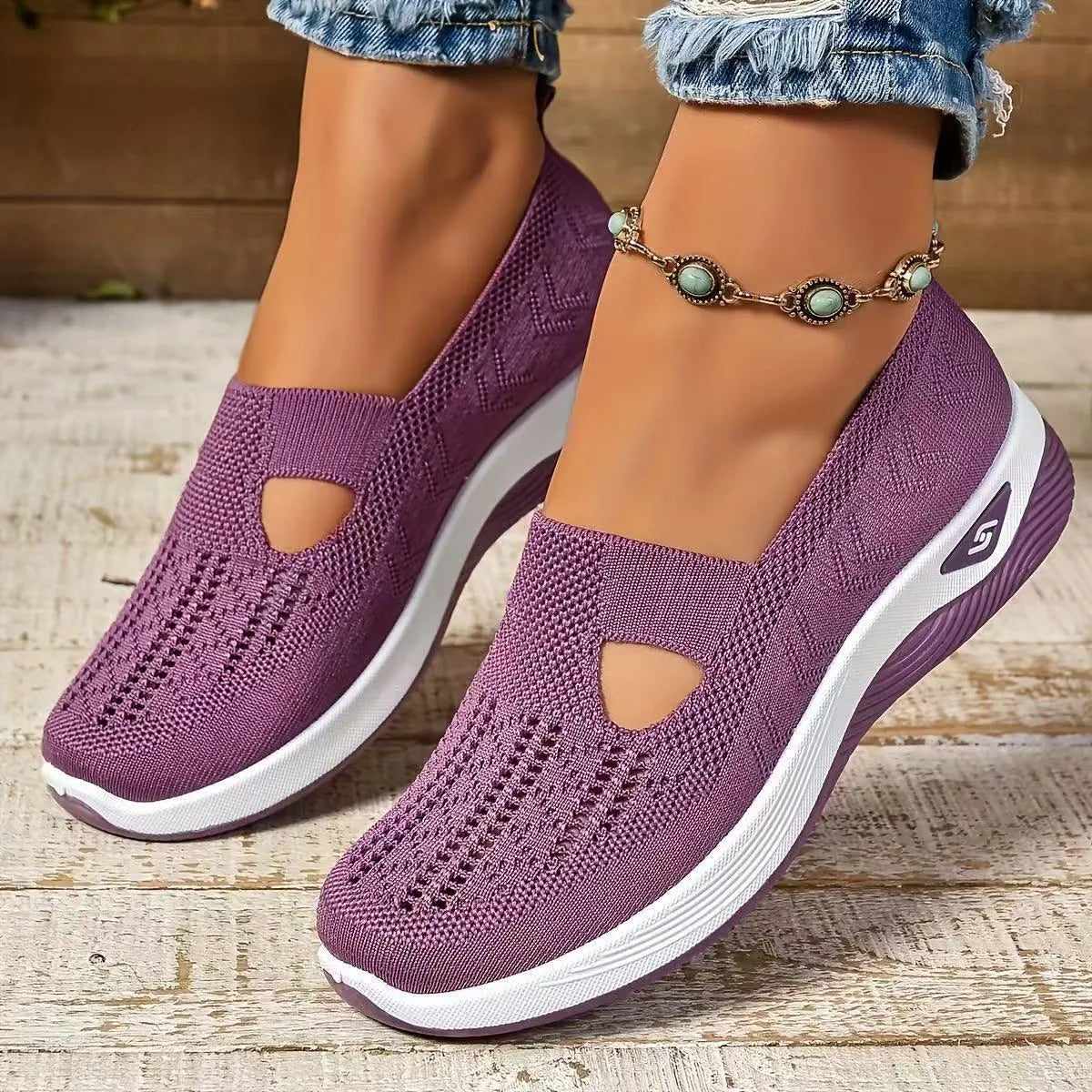 Women's casual mesh T-strap shoes with soft PVC sole in multiple colour options