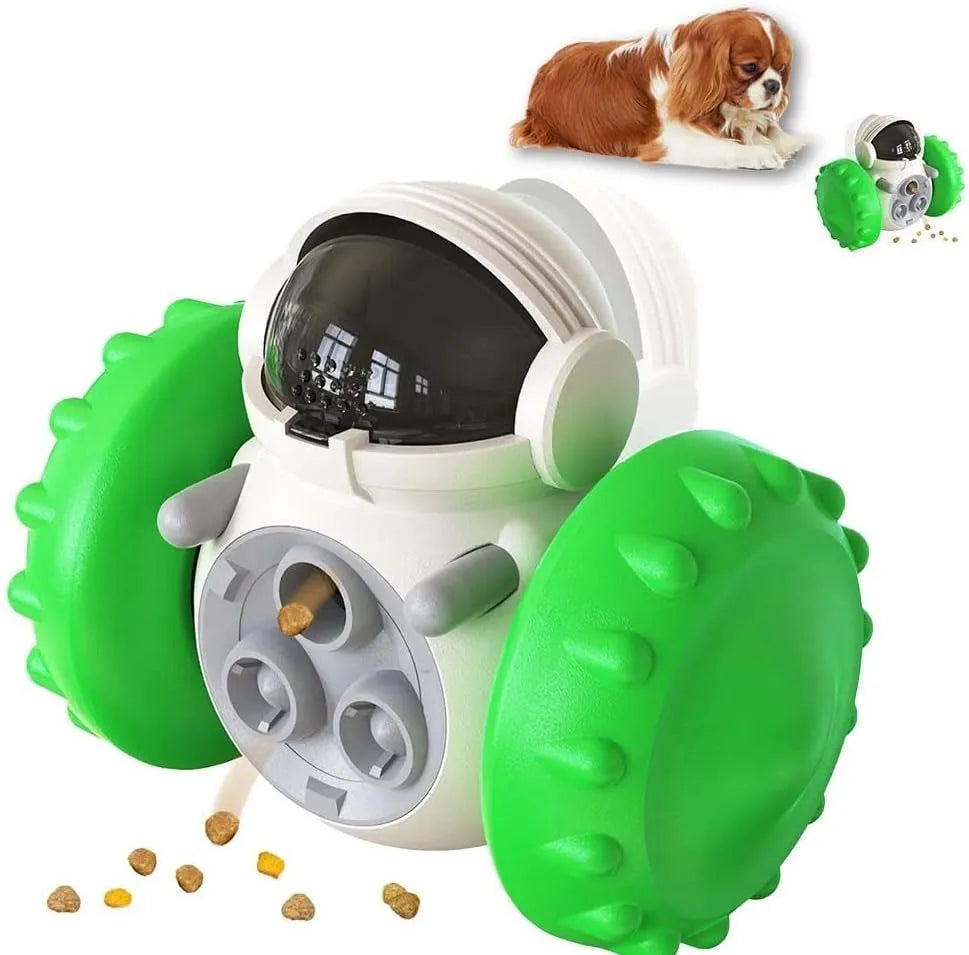 Self-balancing dog treat dispenser toy with roller design for small dogs and cats