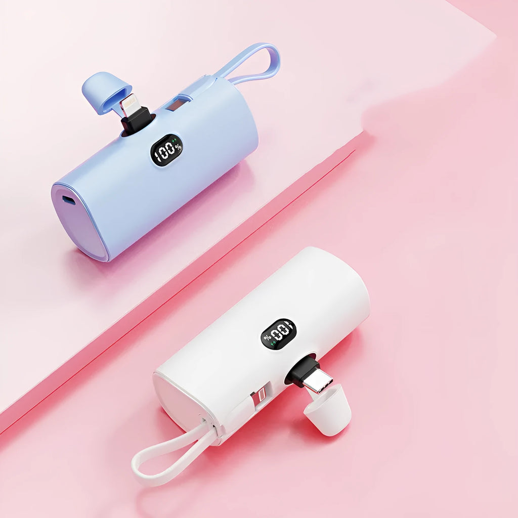 Capsule digital display wireless power bank with built-in plug in multiple colours