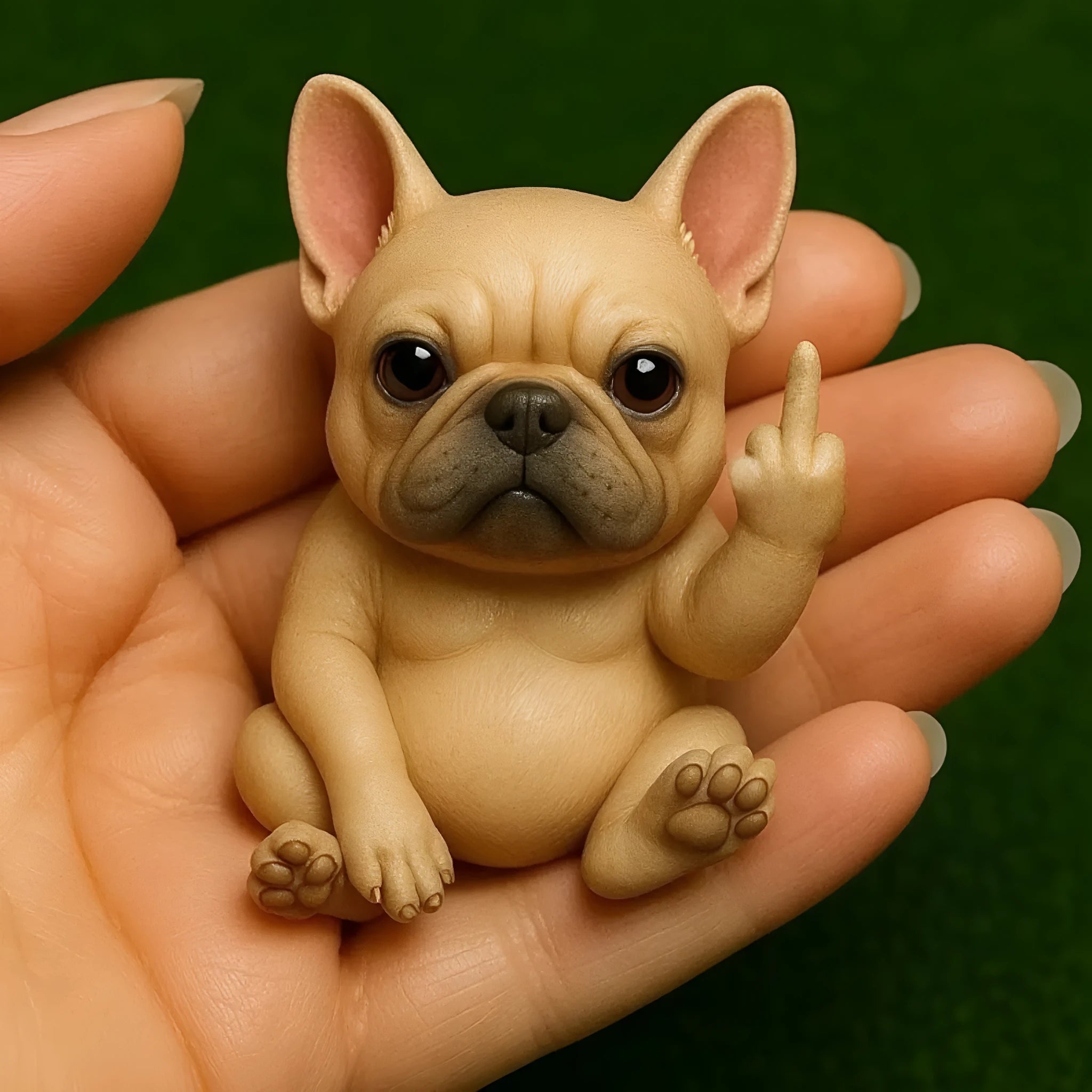 Mini resin animal middle finger ornament doll showing vertical gesture, available in seven animal styles