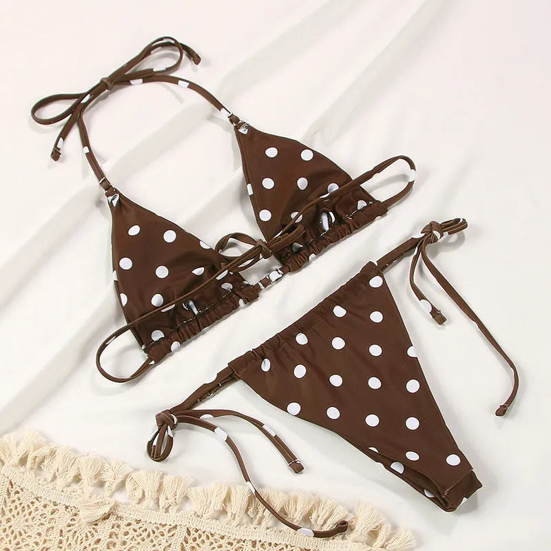 Women's polka dot print bikini swimsuit in multiple colour options