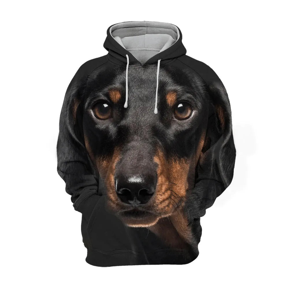 Men's animal dog print polyester hoodie with hood in loose pullover fit for winter