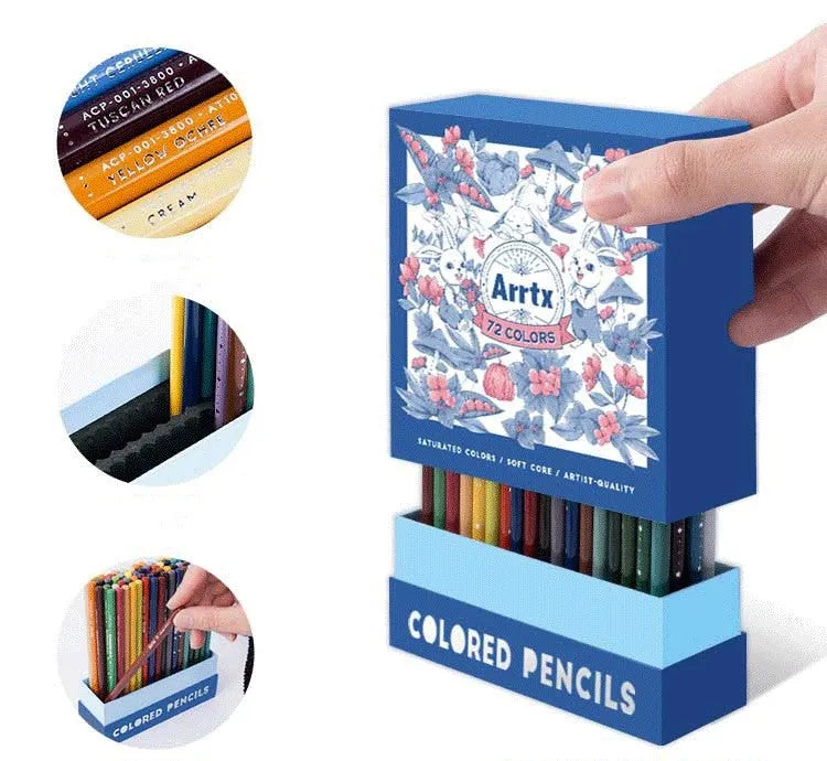 Art supplies colour pencil set with basswood penholder in boxed packaging, available in 72 or 126 colour options