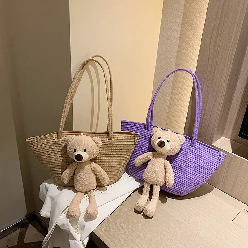 Cotton and linen woven bag with dumpling shape design and double shoulder straps in six colour options