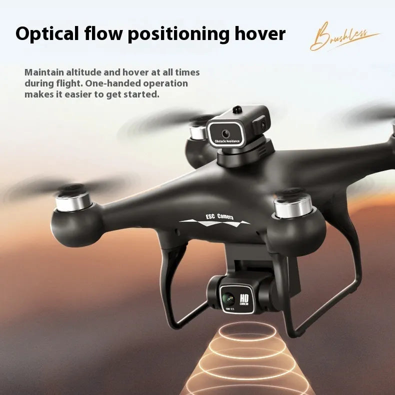 Brushless UAV drone with four-side obstacle avoidance and HD camera in flight position